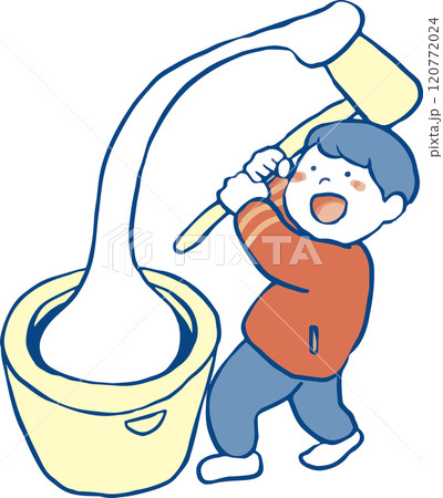 餅つきをする男の子 120772024