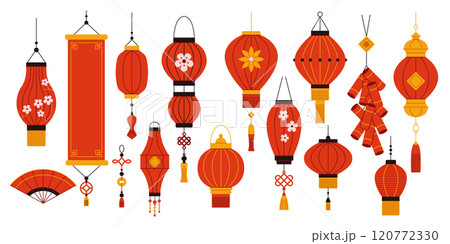 Asian holidays decoration flat color vector objects set 120772330