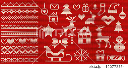 Knitted animals and patterns for Christmas illustrations set 120772334