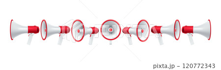 Megaphones side and front views realistic vector illustration 120772343