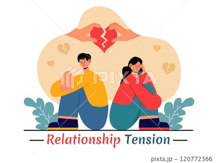 Relationship Tension Vector Illustration featuring a Young Couple Arguing and Sitting Separately, Expressing Disagreement in a Flat Cartoon Background Relationship Tension Vector Illustration featuring a Young Couple Arguing and Sitting Separately, Expressing Disagreement in a Flat Cartoon Background 120772366