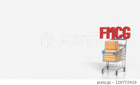 The FMCG text and shopping cart for Business concept 3d rendering. 120772410