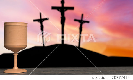 The Holy grail and cross for religious concept 3d rendering. 120772419
