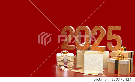 The Number 2025 and gift box  for celebration  or holiday concept 3d rendering. 120772424