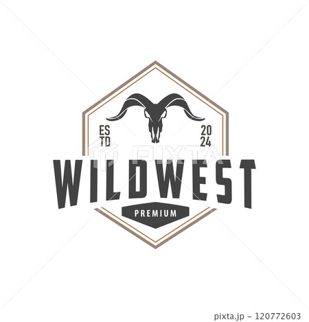 LongHorn Animal Logo Design, Farm Retro Vintage Horn Minimalist Simple Template Illustration 120772603