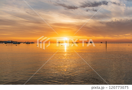Beautiful red and orange sunrise over the sea. 120773075