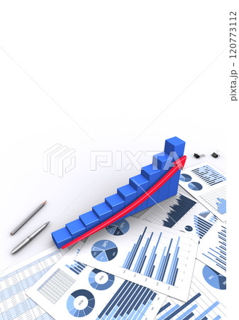 ビジネス資料と上昇する3Dのグラフ、ビジネスの成長イメージ 120773112