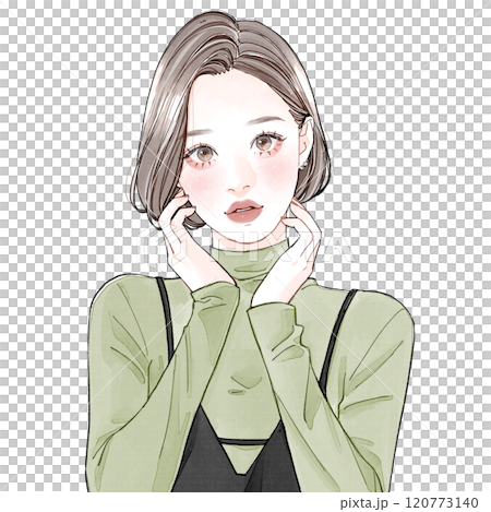 Woman with hands on cheeks Woman with hands on cheeks 120773140