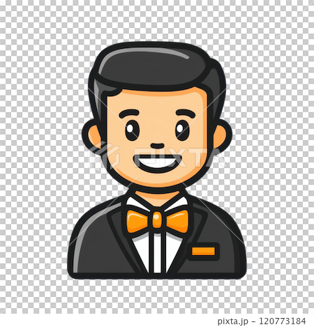 Friendly Hotel Staff Icon with Bow Tie and Welcoming Smile 120773184