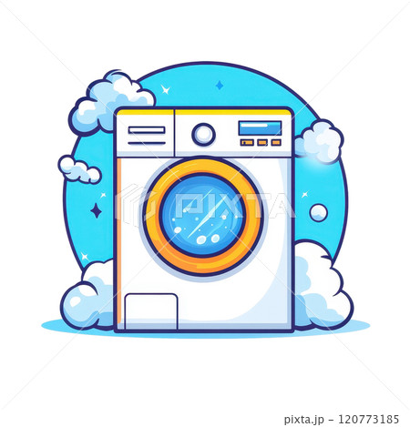 Illustrated Icon of a Washing Machine with Suds and Bubbles for a Laundry Service or Cleaning App 120773185