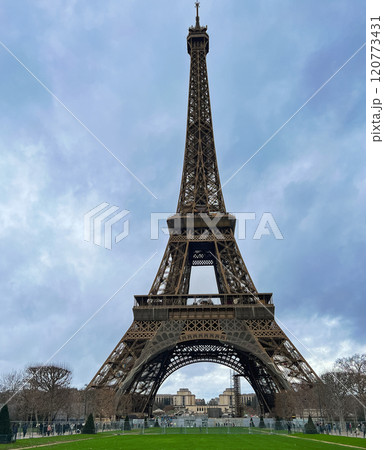 The Eiffel Tower in Paris, France. The Eiffel Tower is a wrought iron lattice tower in Paris, France. The Eiffel Tower in Paris, France. The Eiffel Tower is a wrought iron lattice tower in Paris, France. 120773431
