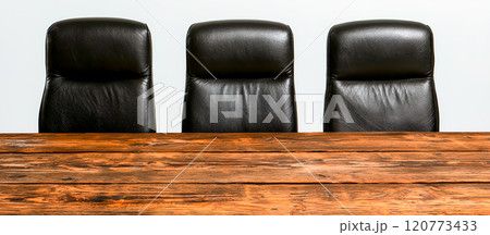 Modern Conference Table with Three Black Leather Chairs Modern Conference Table with Three Black Leather Chairs 120773433