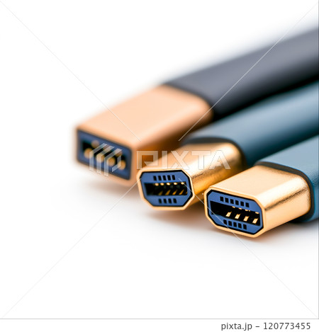 Close-Up of USB-C Connectors with Gold-Plated Tips on White Background Close-Up of USB-C Connectors with Gold-Plated Tips on White Background 120773455