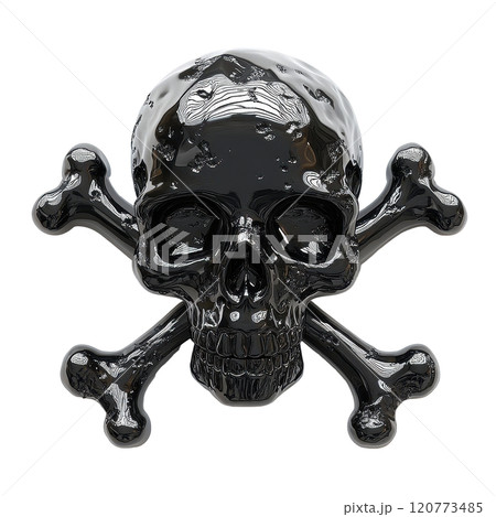 3D Skull and Crossbones Icon with Dark Metallic Shading and Gothic Aesthetic 120773485