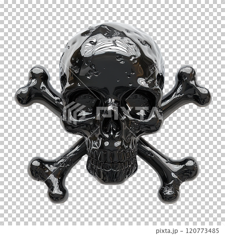 3D Skull and Crossbones Icon with Dark Metallic Shading and Gothic Aesthetic 120773485