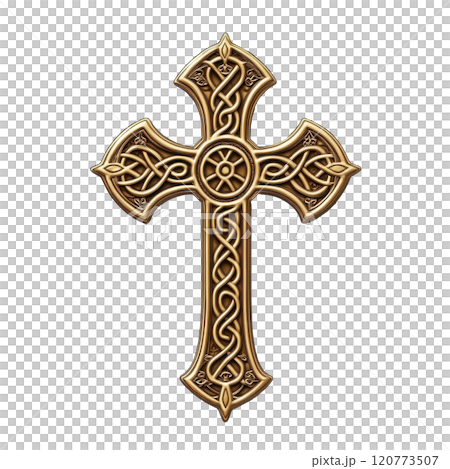 Ornate Celtic Cross Icon in Decorative Golden Metallic Design Ornate Celtic Cross Icon in Decorative Golden Metallic Design 120773507