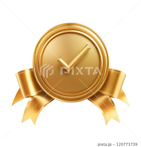 Gold Ribbon Icon with Checkmark Luxurious and Elegant Award Stamp of Approval and Validation Gold Ribbon Icon with Checkmark Luxurious and Elegant Award Stamp of Approval and Validation 120773739