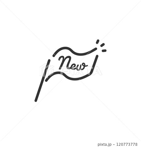 NEWの手描き旗アイコン(線画・白黒) NEWの手描き旗アイコン(線画・白黒) 120773778