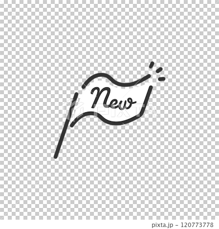 NEWの手描き旗アイコン(線画・白黒) NEWの手描き旗アイコン(線画・白黒) 120773778