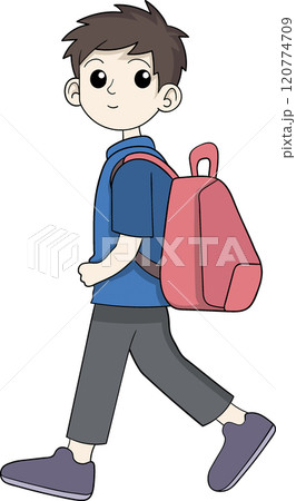 Young Boy Walking To School With A Backpack Illustration 120774709