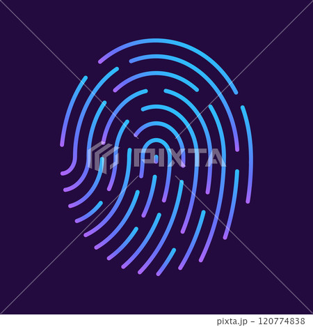 シンプルなデザインのデジタル的な指紋のアイコン - 指紋認証の登録やロック解除のイメージ素材 シンプルなデザインのデジタル的な指紋のアイコン - 指紋認証の登録やロック解除のイメージ素材 120774838