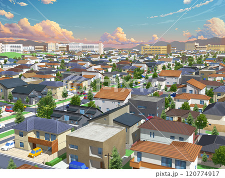 家 住宅 街 イラスト CG BG 街並み 背景 家 住宅 街 イラスト CG BG 街並み 背景 120774917