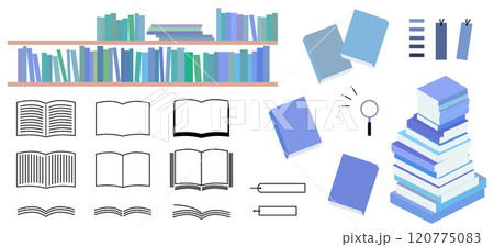 色々な種類の本のイラストセット　書籍　書店　アイコン　挿絵 120775083