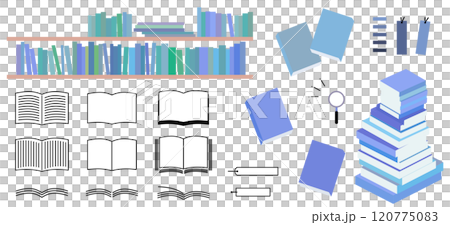 色々な種類の本のイラストセット　書籍　書店　アイコン　挿絵 120775083