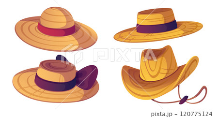 Straw hats set isolated on white background 120775124