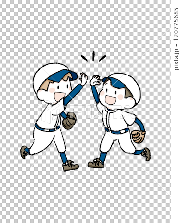 Baseball boy touching his friend Baseball boy touching his friend 120775685