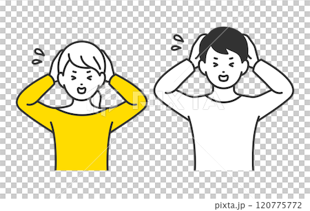 A set of young men and women/couples holding their heads in a troubled pose [People vector illustration material] 120775772