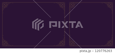 Vintage elegant flourishes ornament golden frame with corner set vector illustration Vintage elegant flourishes ornament golden frame with corner set vector illustration 120776263