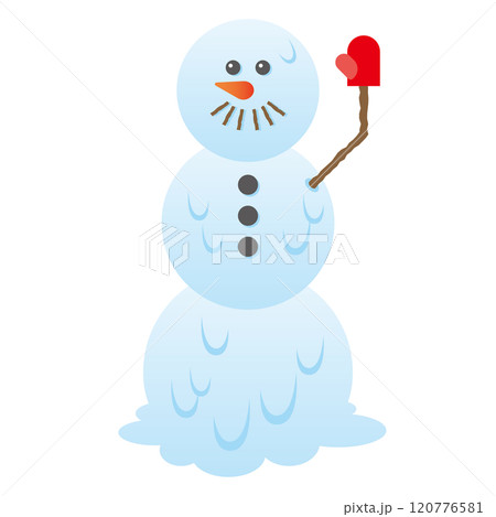 溶けはじめているが手を振る洋風3段雪だるまのイラスト 溶けはじめているが手を振る洋風3段雪だるまのイラスト 120776581