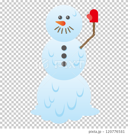 溶けはじめているが手を振る洋風3段雪だるまのイラスト 溶けはじめているが手を振る洋風3段雪だるまのイラスト 120776581