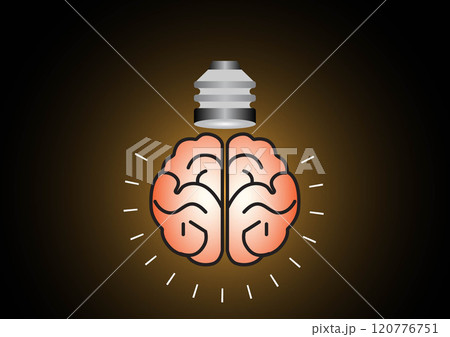 brain shaped light bulb glows brightly, symbolizing creativity and innovation. 120776751