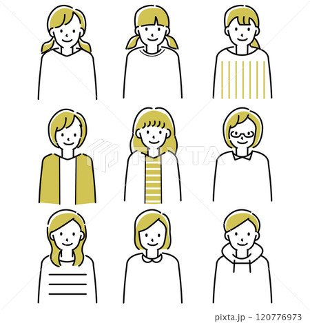定番　伝わる 人物イラスト　女の子9人10代から30代 120776973