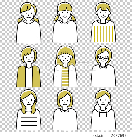 定番　伝わる 人物イラスト　女の子9人10代から30代 120776973