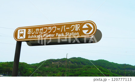 「あしかがフラワーパーク駅」の方向を示す表示板の風景 「あしかがフラワーパーク駅」の方向を示す表示板の風景 120777113