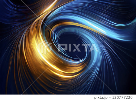 闇に渦巻き回転する青色と金色の光　 120777220