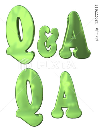 3DCG文字「Q&Aキラキラ」グリーン,緑 120777615