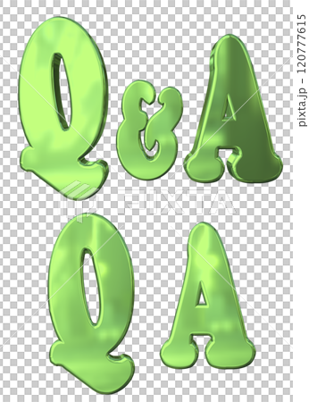 3DCG文字「Q&Aキラキラ」グリーン,緑 120777615