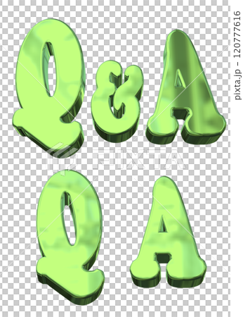 3DCG文字「Q&Aキラキラ」グリーン,緑 120777616