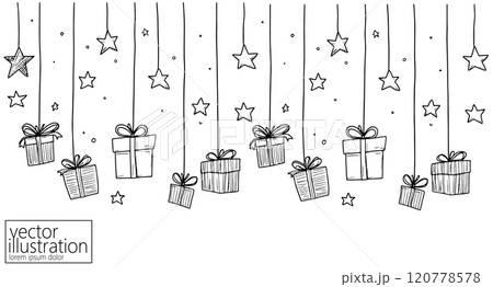 One continuous line art gift ribbon. Birthday present minimalist isolated sketch ink drawing. Celebration party surprise greeting card vector illustration 120778578