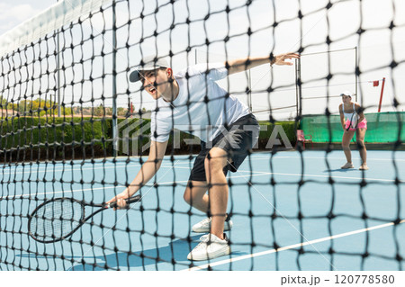 Tennis serve match on hard court Tennis serve match on hard court 120778580