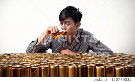 大量のアルコールを飲む男性（AI生成画像） 120779036