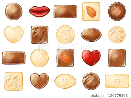 かわいい手描きのバレンタインチョコのセット 120779308