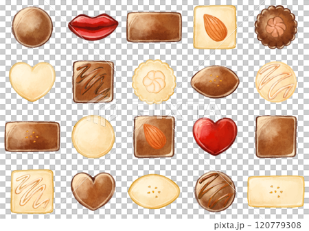 Set of cute hand drawn valentine chocolates 120779308