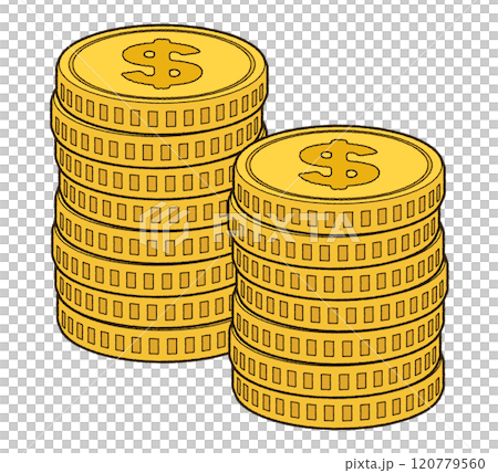 積み上げられたドルマークのコイン 120779560