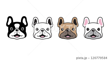 dog vector french bulldog face smiling head icon cartoon character puppy pet doodle symbol illustration clip art isolated design 120779584