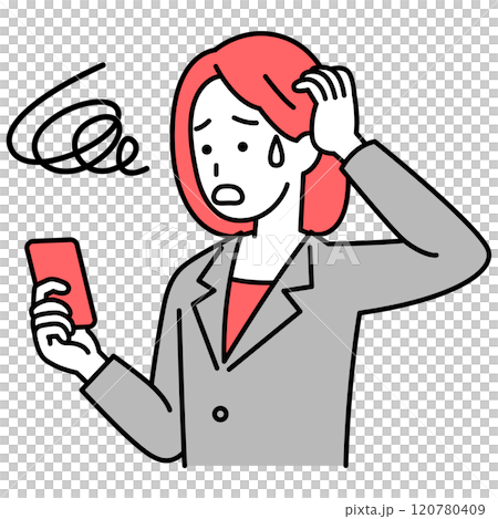 穿西裝的女人在使用智慧型手機時遇到麻煩 120780409